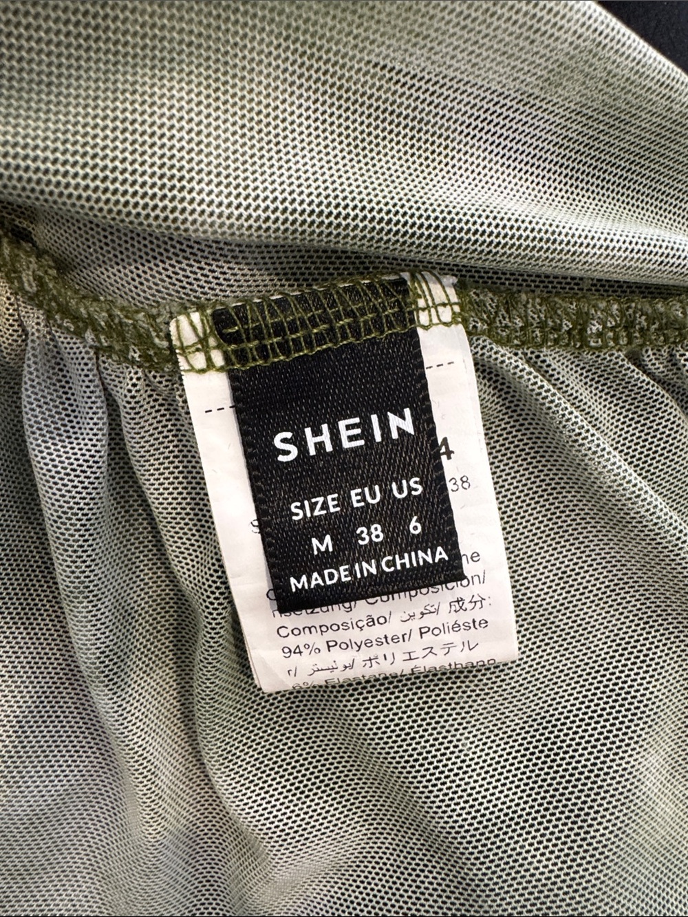 SHEIN Sheer Olive Green Tie-Dye Ruched Long Sleeve Dress Resort Wear - Picture 4 of 5